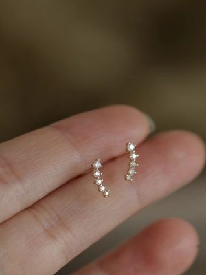 Gradient Wheat Ear S925 Sterling Silver Plated Small Earrings Women's Mini Simple Earrings Inlaid with Zircon Cute Japanese Ouni Na