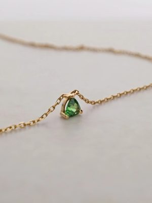 S925 Sterling Silver Plated 16K Gold Small Triangle Emerald Zircon Pendant Necklace Female Design Mini Clavicle Chain