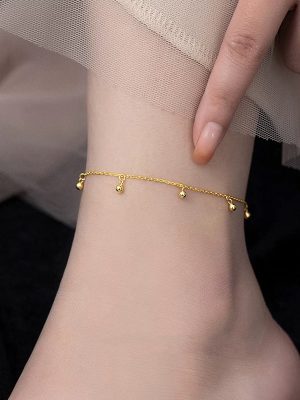 S925 Sterling Silver Plated 14K Gold Small Round Bead anklet Women's Design Light Luxury Exquisite High-grade Foot Chain Footpiece Ouni Na