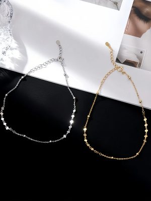 S925 Sterling Silver Plated 16K Gold Love Sequin Beads Women's Room Cold Style Design Elegant All-match Foot Accessories