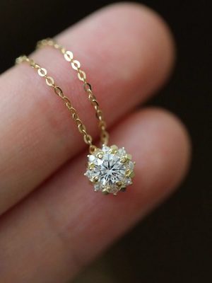 Little Sun ~ S925 Sterling Silver Plated 14K Gold Glitter Exquisite Beautiful Flower Pendant Necklace Daily Clavicle Chain Female HME