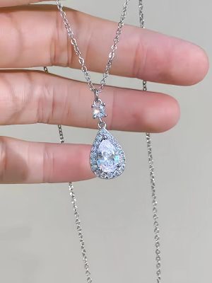 S925 Sterling Silver Plated 18K Gold Diamond-encrusted Drop Necklace Women's French Style Light Luxury High-end Fashion All-match Collarbone