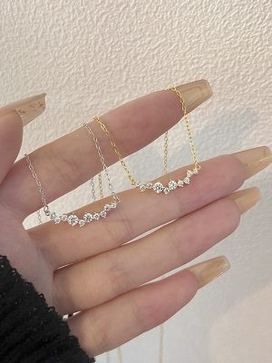 S925 sterling silver gold-plated design smile necklace fashion inlaid zircon full diamond clavicle chain pendant row drill ins style