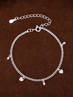 S925 Sterling Silver Tassel Love Zircon Double Layer Silver Bead Bracelet Women's Simple Micro-inlaid Flash High-end Elegant Bracelet