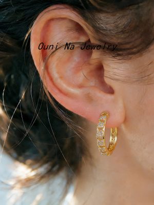 S925 Sterling Silver Plated 14K Gold Four-leaf Clover Full Diamond Ear Ring Women's Light Luxury Commuter All-match Ear Buckle Earrings Ouni Na