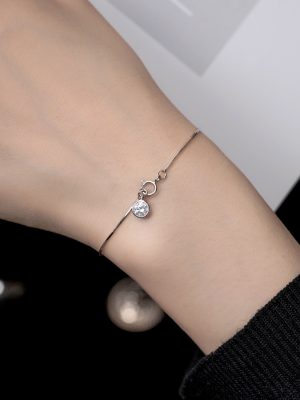 Shore's New S925 Sterling Silver Single Diamond Bubble Snake Bone Bracelet Exquisite Simple Plain Ring Stacked Jewelry