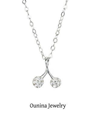 Japanese S925 Sterling Silver Plated 14K Gold Cherry Diamond Necklace Women's Light Luxury Design Clavicle Chain Ouni Na