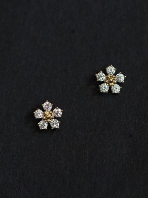 S925 Sterling Silver Plated 14K Gold Micro Zirconium Diamond Five Diamond Flower Elegant Mini Earrings Earrings Women's Artistic Style