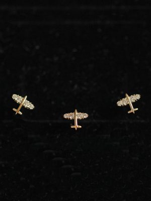 S925 Sterling Silver Plated 14K Gold Plated Aircraft Modeling Zircon Earrings Women's Simple Design Cute Mini Earrings