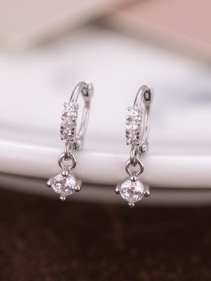 S925 Sterling Silver Zircon Earrings Women's Geometric Square New Style Simple Small All-Match Earrings