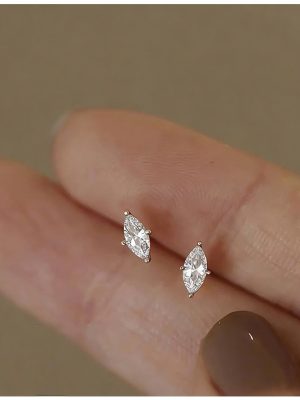 S925 Sterling Silver Plated 14K Gold Inlaid Horse Eyes White Zirconium Earrings for Women Mini Simple French Light Luxury Ear Accessories HME