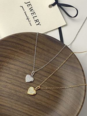 Dream of Heart Diamond ~ S925 Sterling Silver Plated 18K Gold Love Sweet Pendant Full of Zirconium Peach Heart Advanced Clavicle Chain Joker