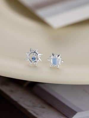 S999 Sterling Silver Korean Style Small Sun Asymmetric Screw Earrings Women's Simple Fashion High Elegant Earrings