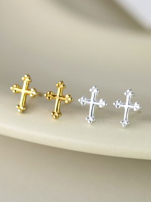 S925 Sterling Silver Mini Cross Earrings Simple Design Fashionable All-match Ear Holes Earrings for Men and Women