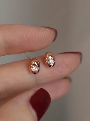 S925 Silver-plated Rose Gold Flash Diamond Bean Earrings Earrings Women's Small and Exquisite Daily Commuter High-grade Earrings