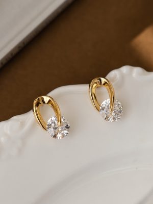 S925 Sterling Silver Plated 18K Gold Earrings Glitter Cut Face Zircon Earrings Super Flash Fashion Light Luxury High HME