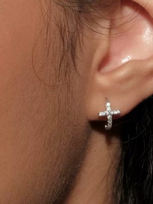 S925 Sterling Silver Gold Plated Shiny Diamond Ear Buckle Mini Cross Distinctive Earring Stud All-match Ear Buckle for Women