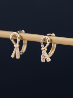 S925 Sterling Silver Plated 18K Gold Bow Earrings Earrings Sweet Light Luxury Gentle Ear Buckle HME