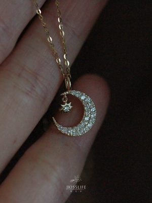 S925 Sterling Silver Gold-plated Star Moon Necklace Women's Exquisite Micro-inlaid Zirconium Diamond Pendant Elegant All-match Clavicle Chain HME