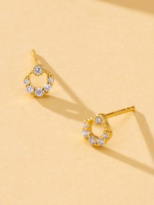 S925 Full-body Sterling Silver Diamond Moon All-match Round Earrings Simple Small Temperament Sleeping Women's Earrings