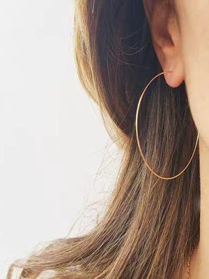 S925 Sterling Silver Plated 14K Gold Large Hoop Circle Earrings Handmade Female Exaggerated Earrings High Ouni Na