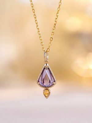 S925 Sterling Silver Japanese Style Light Luxury Amethyst Triangle Pendant Women's Fashion Versatile Necklace DIY Design Accessories