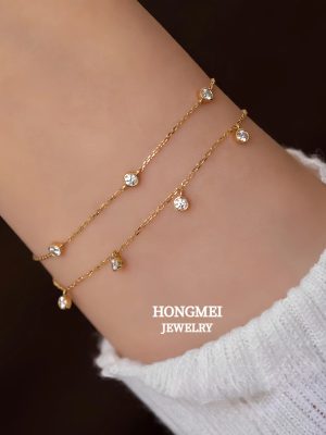 S925 Sterling Silver Plated 18K Gold Bubble Flash Diamond Bracelet Women's Design Simple Light Luxury Elegant All-Match Bracelet