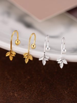 S925 Sterling Silver Exquisite Maple Leaf Spiral Ear Hook Women's Mori Style Light Luxury High-grade Fresh Elegant All-match Ear Nail