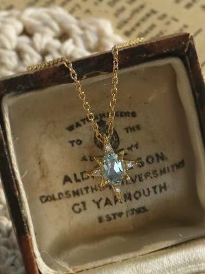 S925 Sterling Silver Plated 14K Gold Bamang Star Necklace Women's Japanese Style Simple Design Blue Zircon Pendant Clavicle Chain Ouni Na