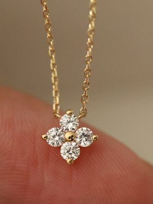 925 Sterling Silver 18K Gold Four-leaf Clover Mini Small Necklace Women's Collarbone Chain Light Luxury High-end Design Japanese Style