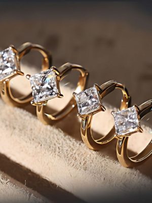 Princess Square Diamond S925 Sterling Silver Plated 18K Jin Zhengfang Zircon Ear Buckle Ear Ring Special-Shaped Diamond Simple Classic Atmospheric HME