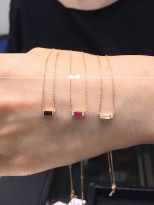 S925 Sterling Silver Plated 18K Gold Rectangular Zircon Pendant Necklace Japanese Style Fine Light Luxury Clavicle Chain Women's Fresh HME