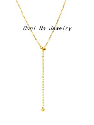 Korean Sterling Silver Plated 14K Gold Necklace Women's Mini Gold Bead Pull Adjustable Design Women's Clavicle Chain Ouni Na