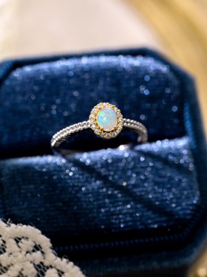 S925 Sterling Silver Light Luxury Streamline Opal Ring Exquisite Fashion Colorful Finger Ring Adjustable Design Trendy Ring