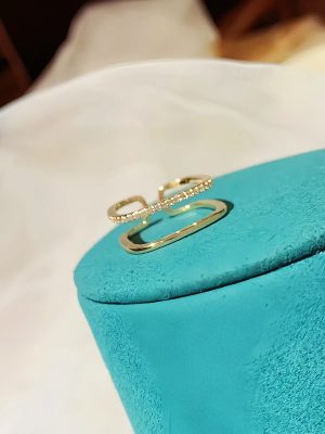 S925 Sterling Silver Plated 14K Gold Double Layer Opening Ring Women's Light Luxury Diamond Elegant Adjustable Index Finger Ring