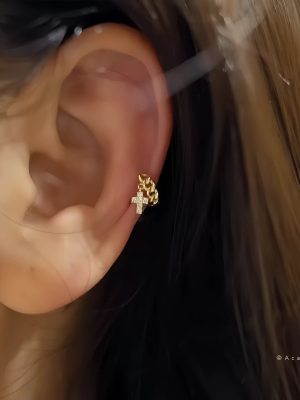 S925 Sterling Silver Plated 14K Gold Twist Diamond Cross Earrings Women's Ear Ring Design Fashion All-match Ear