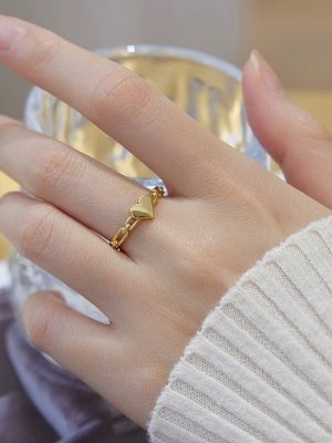 S925 Sterling Silver Plated 14K Gold Love Heart Opening Ring Women's High-Level Design Light Luxury All-Match Index Finger Ring Ouni Na