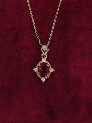 925 Sterling Silver Plated 18K Gold Ruby Necklace Exquisite Retro Simple All-match Elegant Garnet Red Zircon Pendant Gift