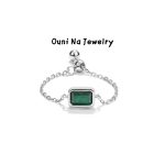 S925 Silver Emerald Chain Ring Adjustable Push-Pull Soft Ring Light Luxury Jewelry Ouni Na