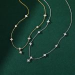925 Sterling Silver Plated 18K Gold Four-leaf Clover Fragrance Necklace Women's Exquisite Clavicle Chain Cross Chain Geometric Style