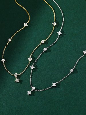 925 Sterling Silver Plated 18K Gold Four-leaf Clover Fragrance Necklace Women's Exquisite Clavicle Chain Cross Chain Geometric Style