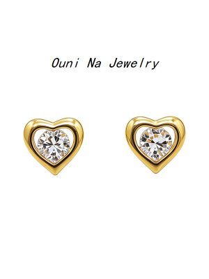 S925 Sterling Silver Plated 14K Gold Mini Love Earrings Women's Exquisite Zircon Simple All-match Student Earrings Ouni Na