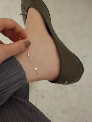 S925 Sterling Silver Electroplated 14K Gold Mini Gradient Small Love Shaped Simple Gloomy Heart-shaped Cute All-match Foot Accessories