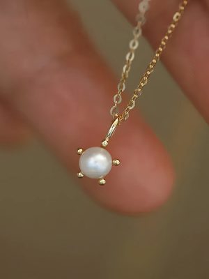 S925 Sterling Silver Plated 14K Gold Five Claw Five-pointed Star Pearl Bead Necklace Women's Design All-match Exquisite Collarbone