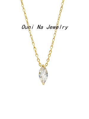 S925 Sterling Silver Gold Plated Single Diamond Super Flash Simple Necklace Women's Horse Eye Zircon High-grade All-match Clavicle Chain Ouni Na