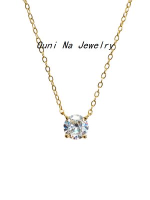 S925 Sterling Silver Plated 14K Gold Four Claw Single Diamond Necklace Women's Super Flash Elegant Japanese and Korean Style Light Luxury Clavicle Chain Ouni Na