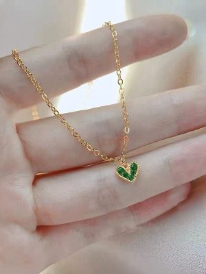 S925 Sterling Silver Necklace Plated 14K Royal Court Style Retro Emerald Love Pendant Collarbone Chain Simple Elegant Light Luxury