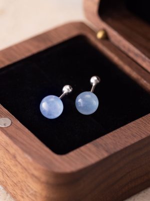 S925 sterling silver ice transparent aquamaric treasure Korean simple cool ear hole screw buckle design all-match earrings