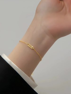 S925 Sterling Silver Plated 14K Gold Personalized Single Diamond Pclip Bracelet Women's Design Exquisite Fashion All-Match Bracelet