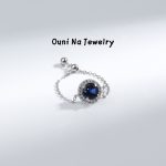 color: White gold-blue diamond / size: Push-pull adjustable